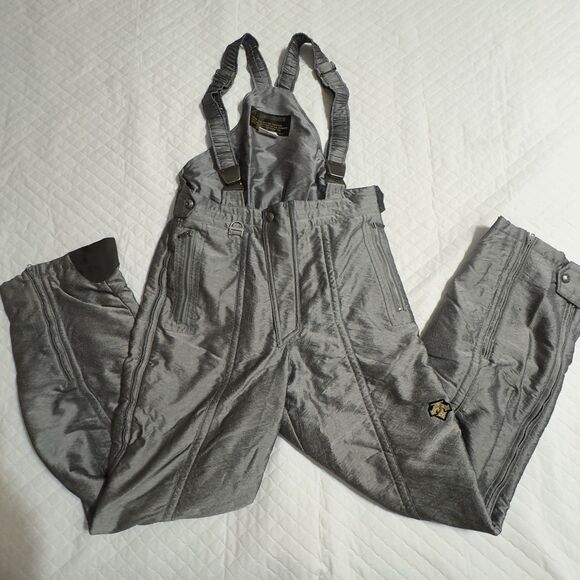 Descente Pants Bib  36 Full Side Zip Insulated Ski Snowboarding Vtg Silver Gray - Picture 1 of 16